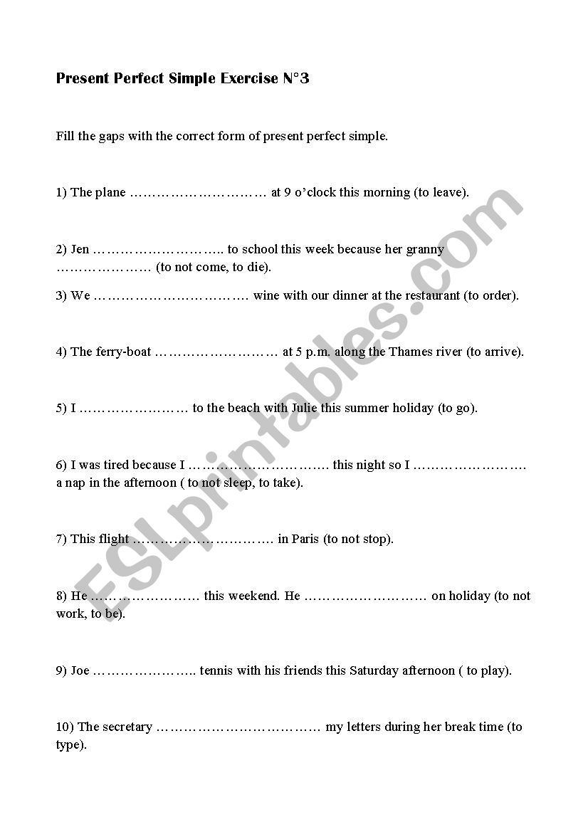 Present Perfect Simple exercise n3