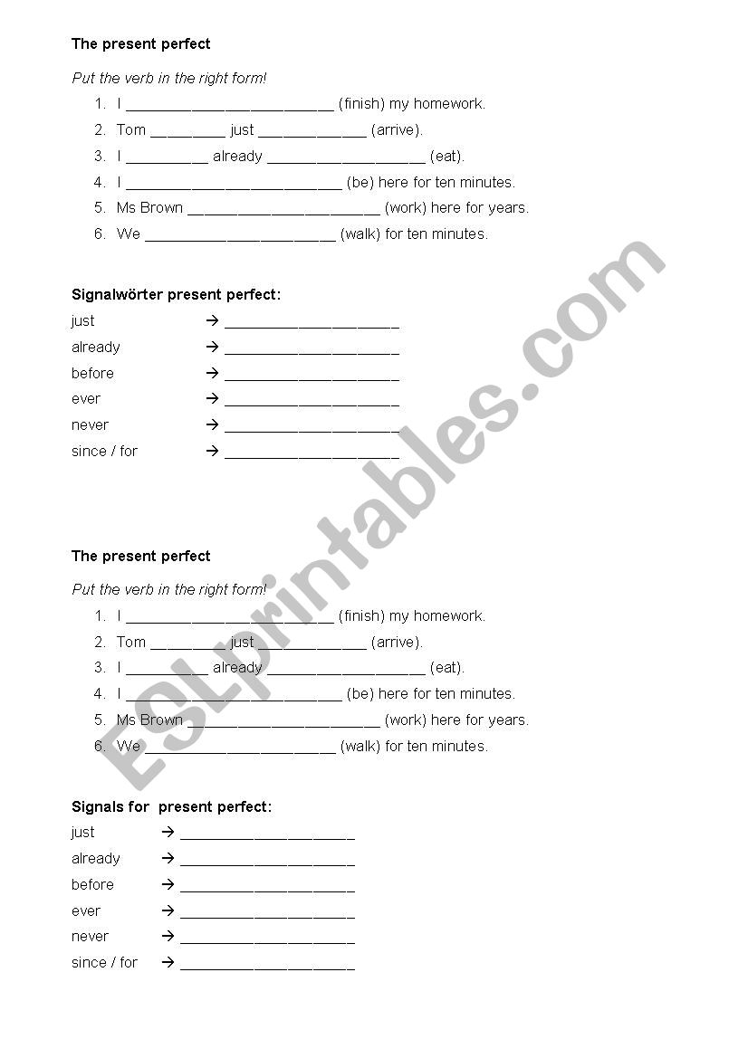 Present Perfect worksheet