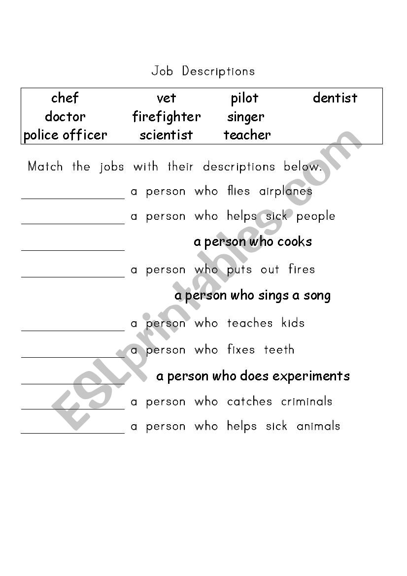 jobs worksheet