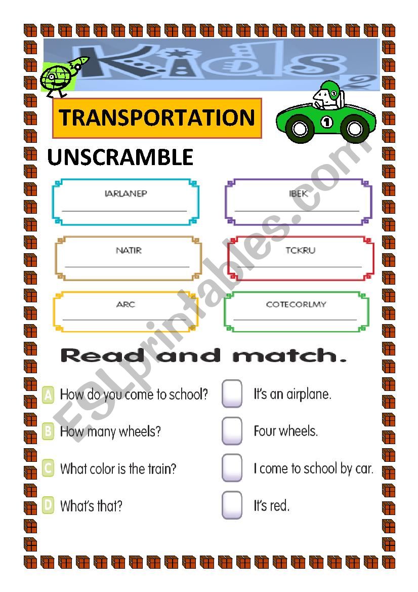 Transportation worksheet