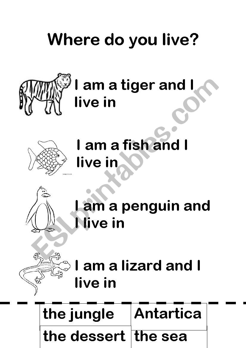 Where do you live? (animals worksheet