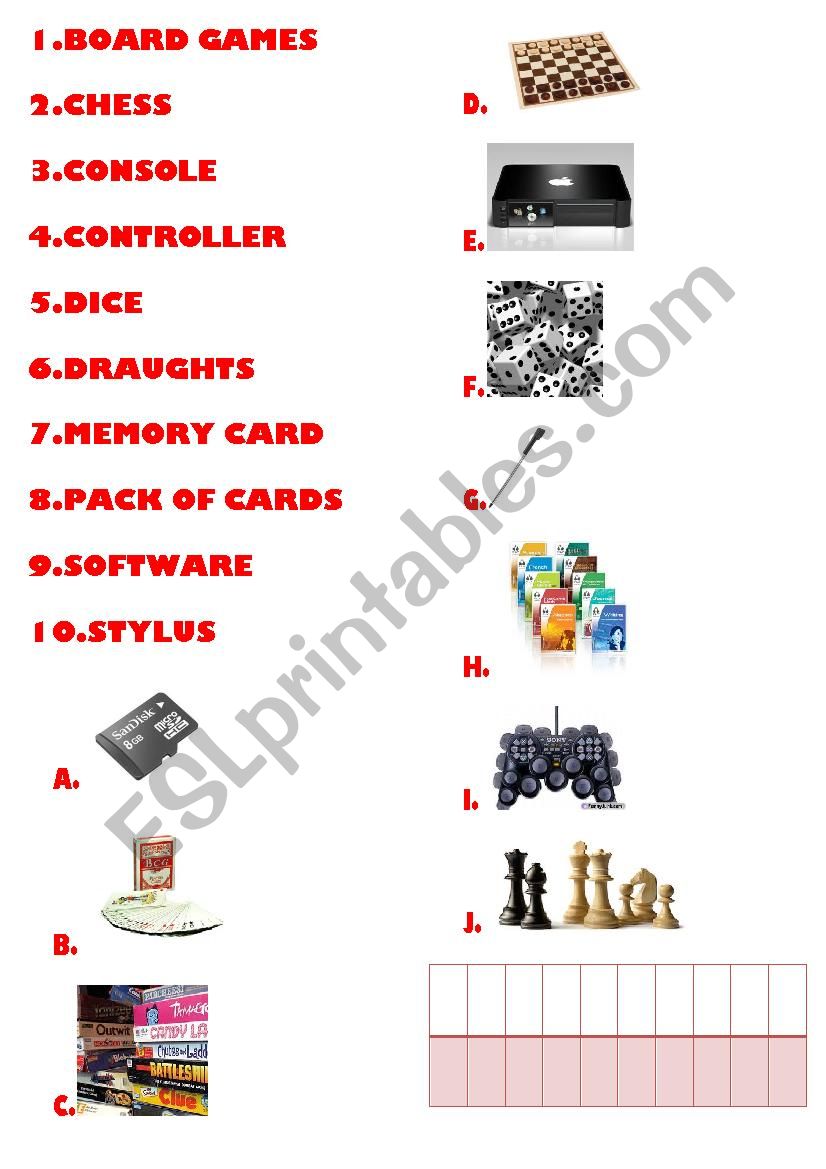 Playing games worksheet