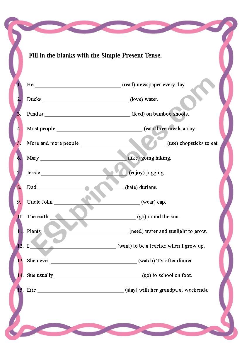 Simple Present Tense worksheet