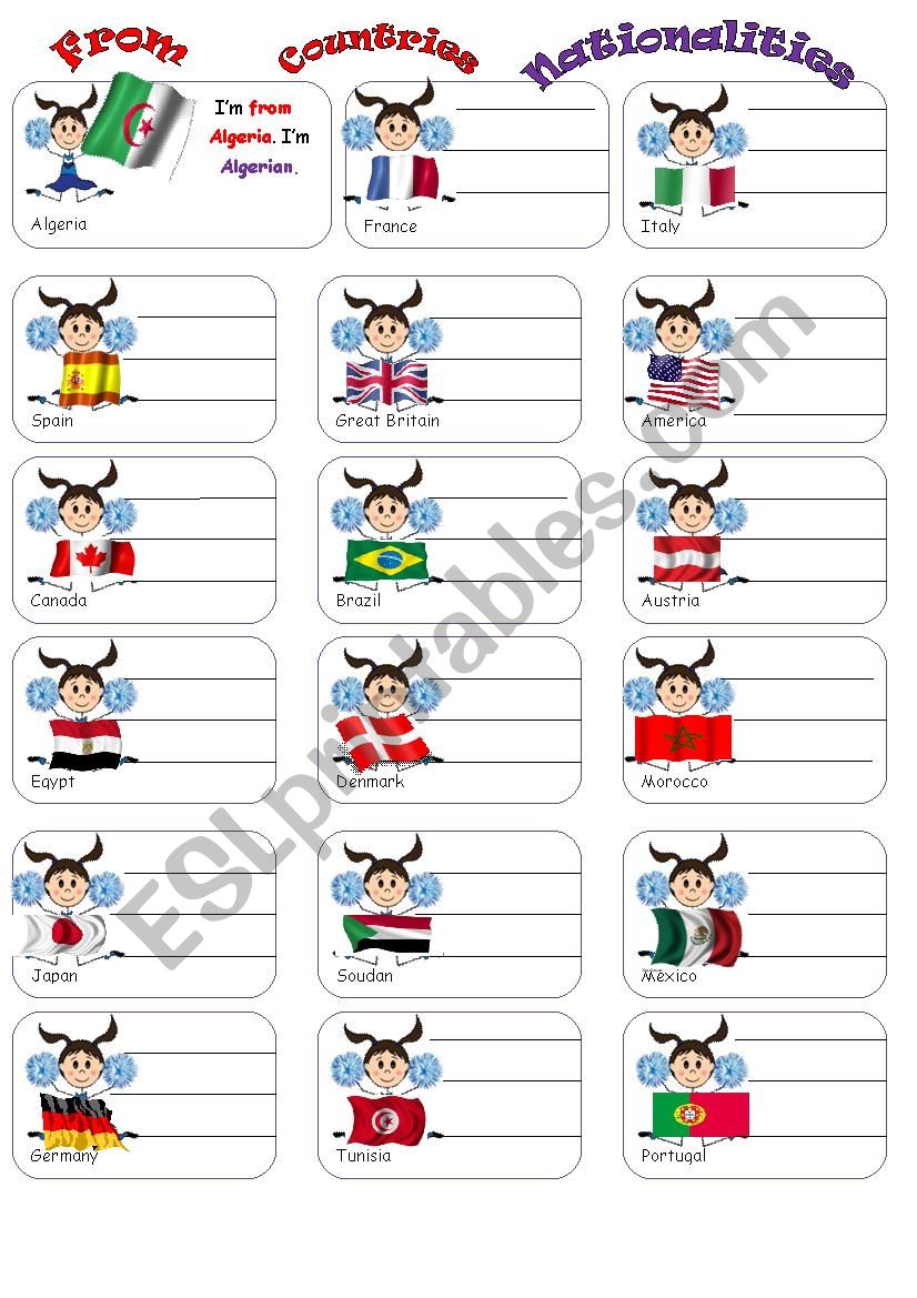 countries and nationalities worksheet