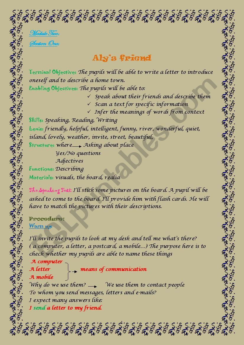 Aly´s Friend Module 2 Esl Worksheet By Aicha77 8514