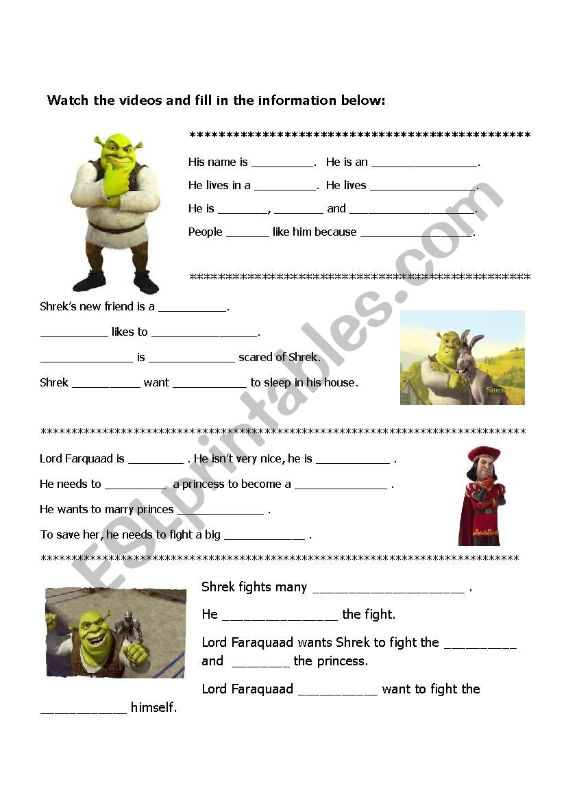 Shrek Quiz WS worksheet