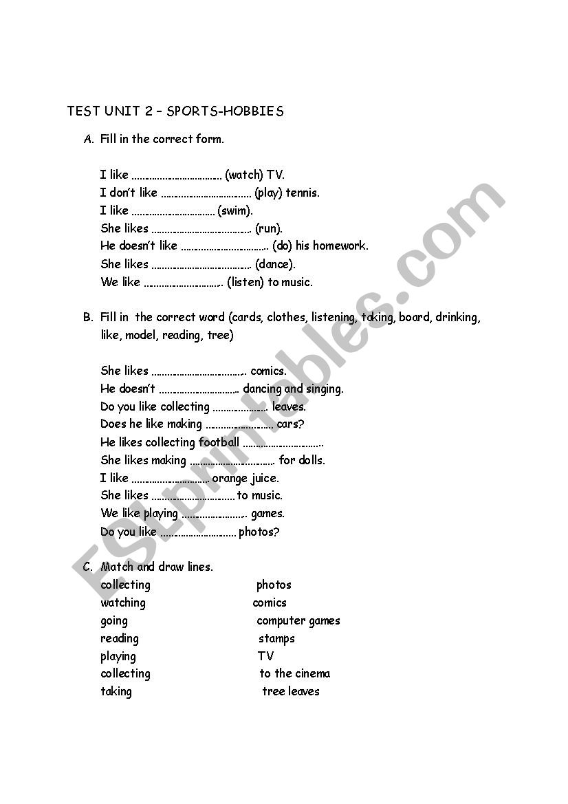 SPORTS-HOBBIES worksheet