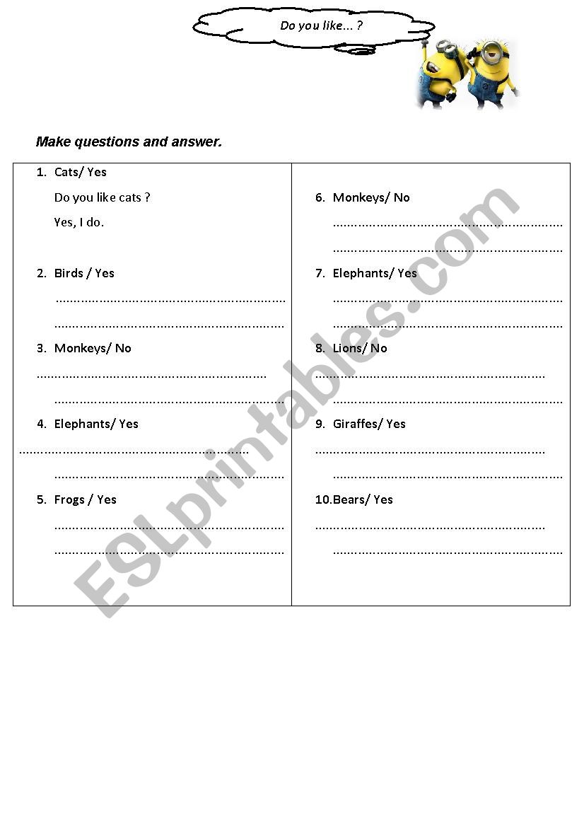 Do you like with Minion worksheet