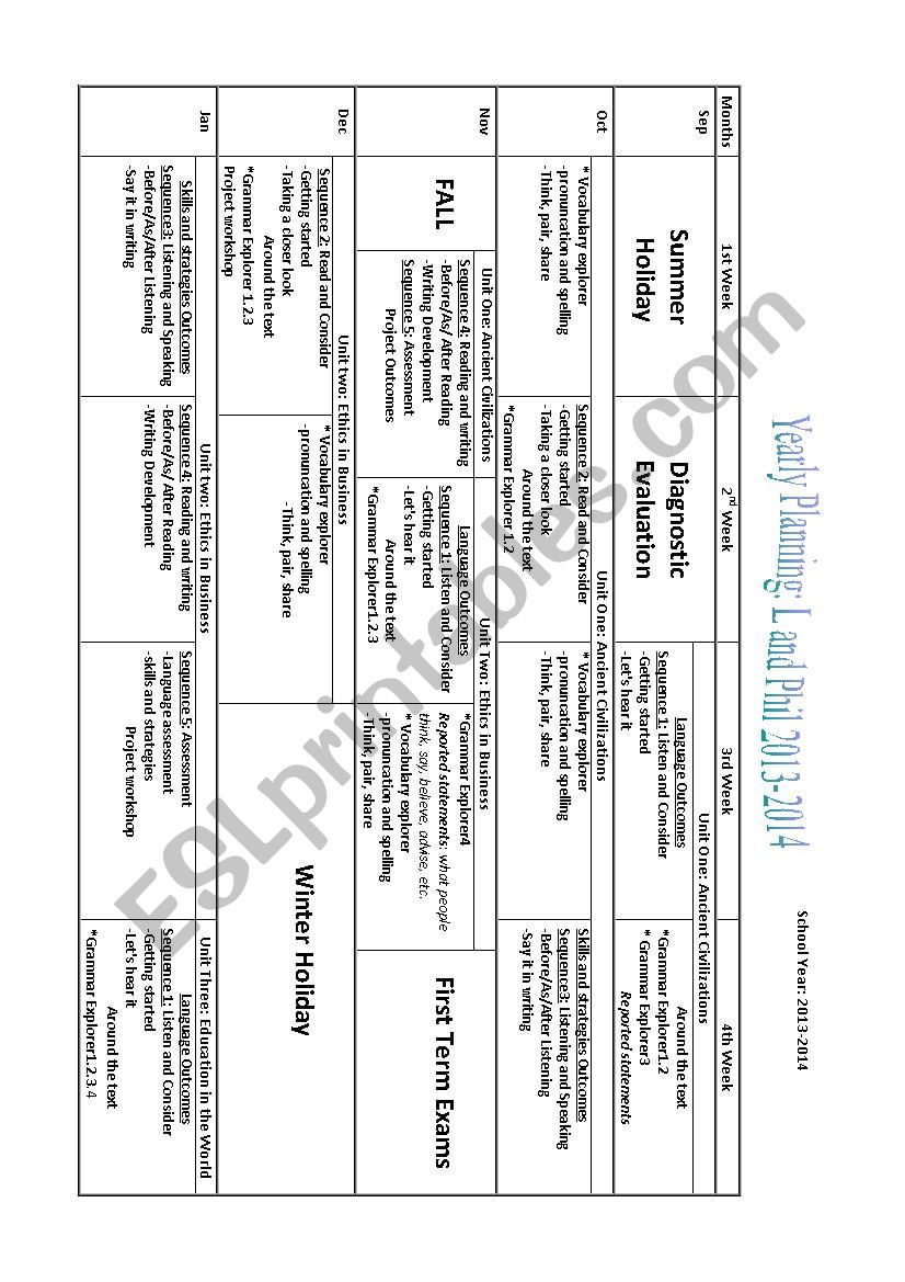 yearly layout worksheet