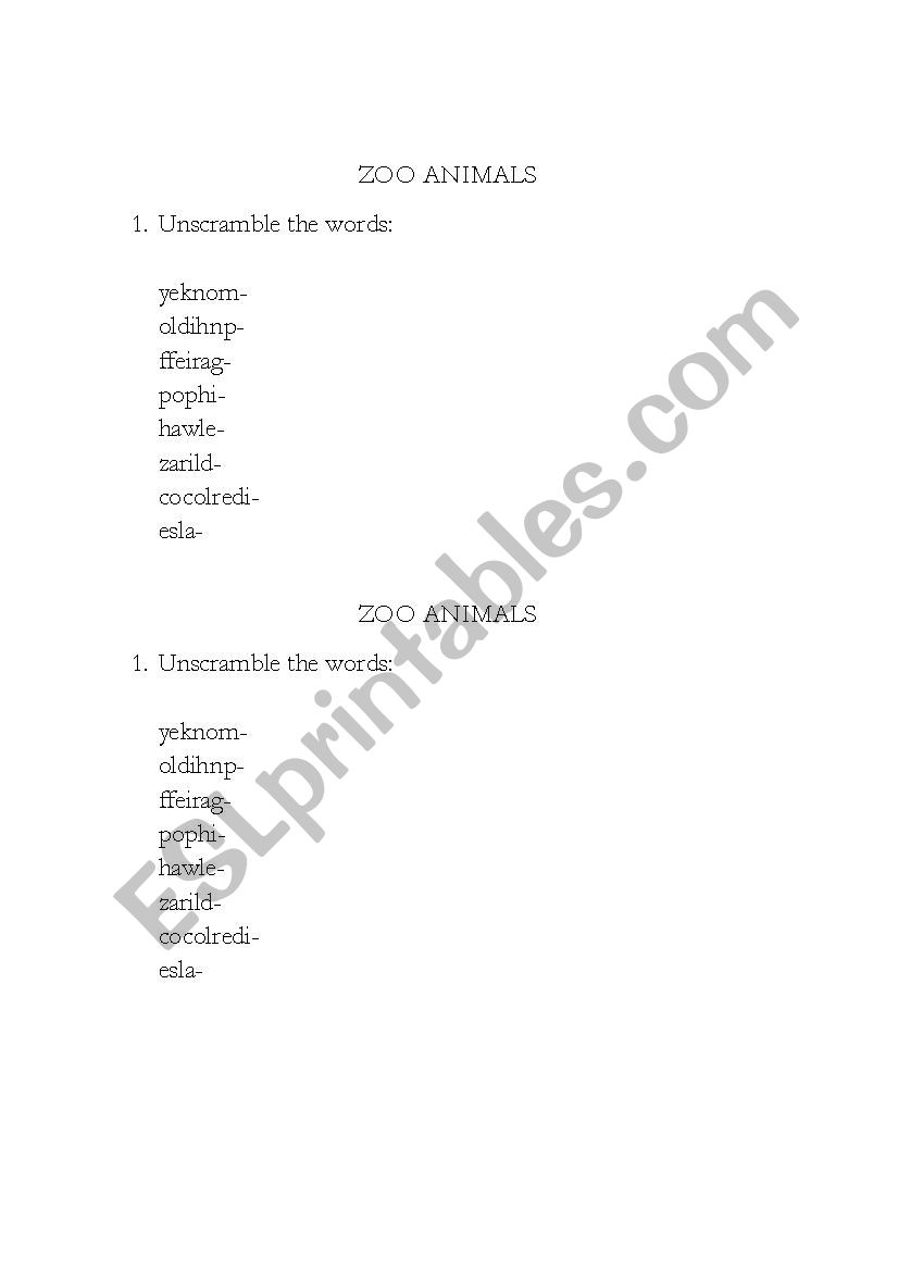 zoo esl worksheet by ralucaghimbulut