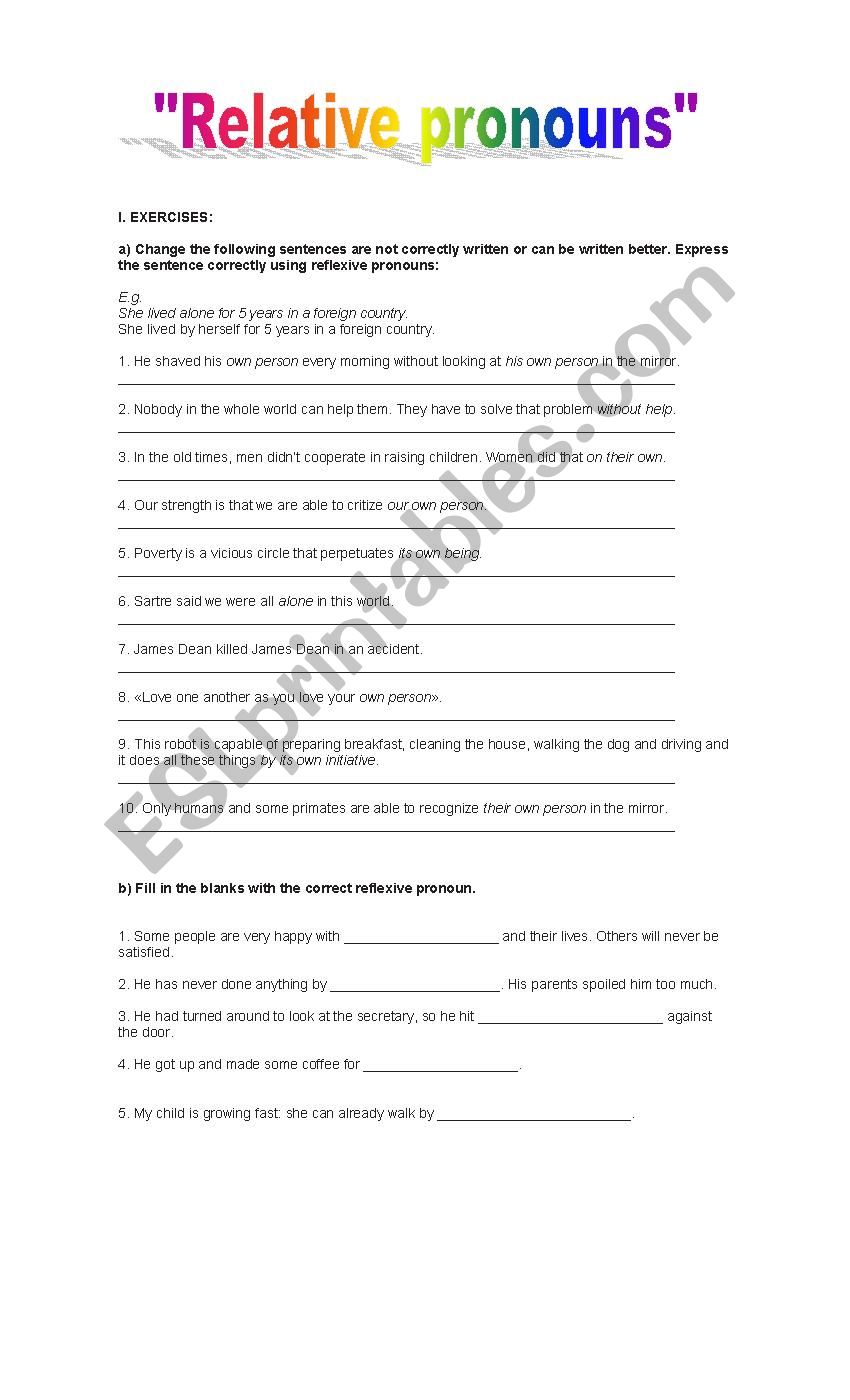 Relative pronouns worksheet