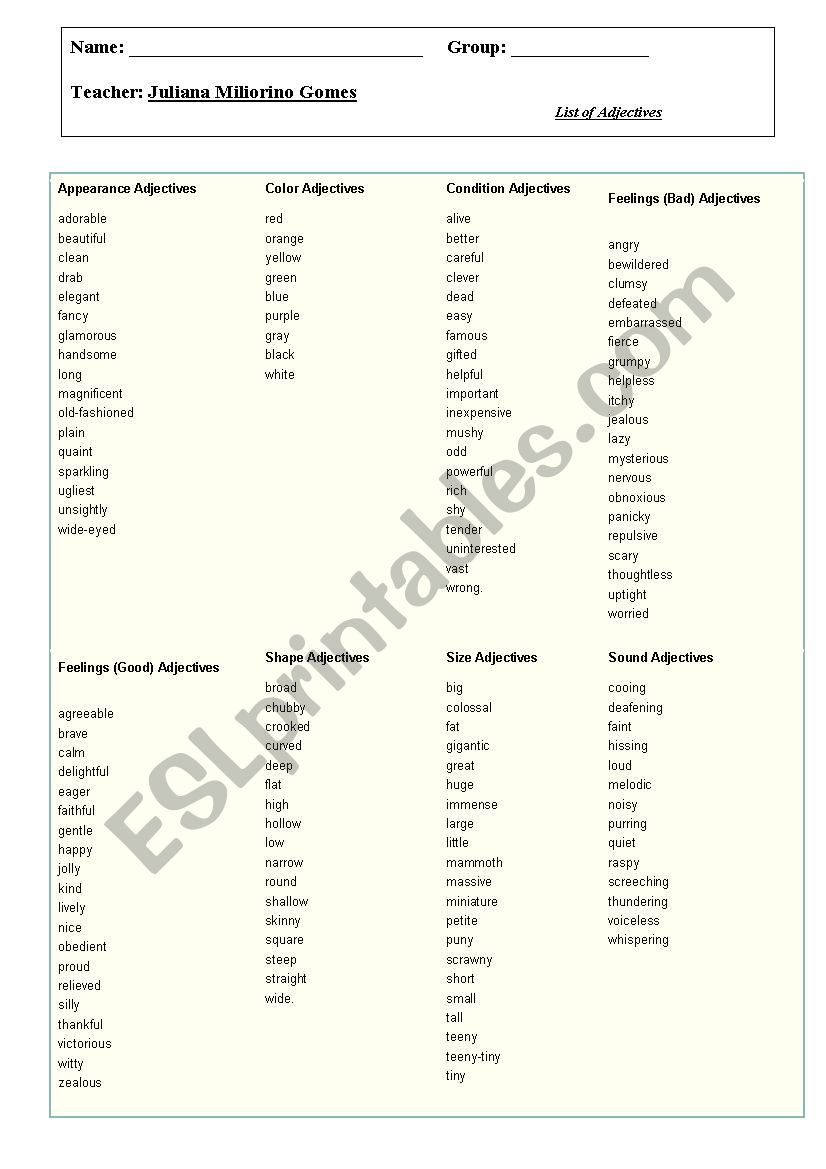 Adjectives  worksheet