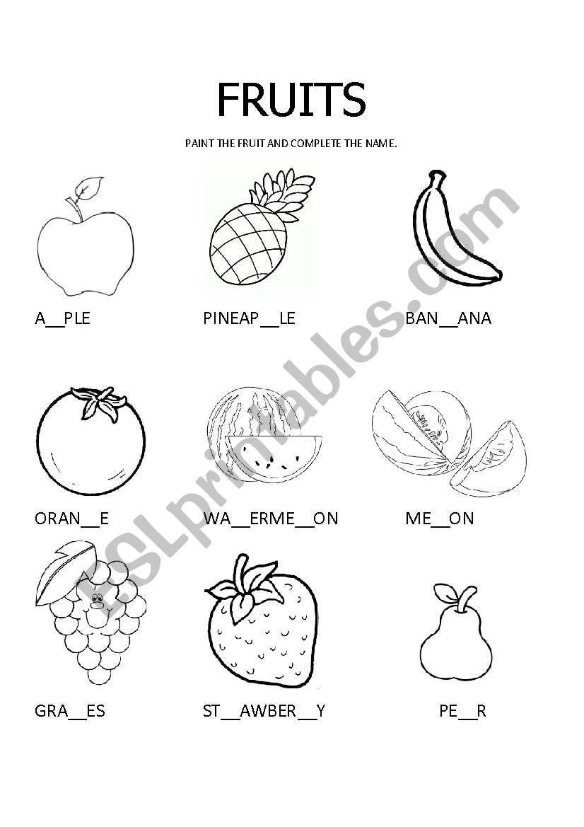 FRUITS AND COLORS worksheet