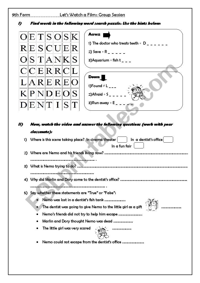 9th form let´s watch a film GROUP SESSION - ESL worksheet by fawwar