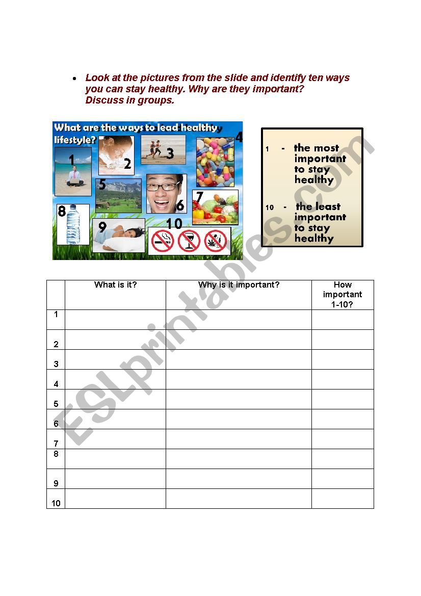 Healthy Ways worksheet