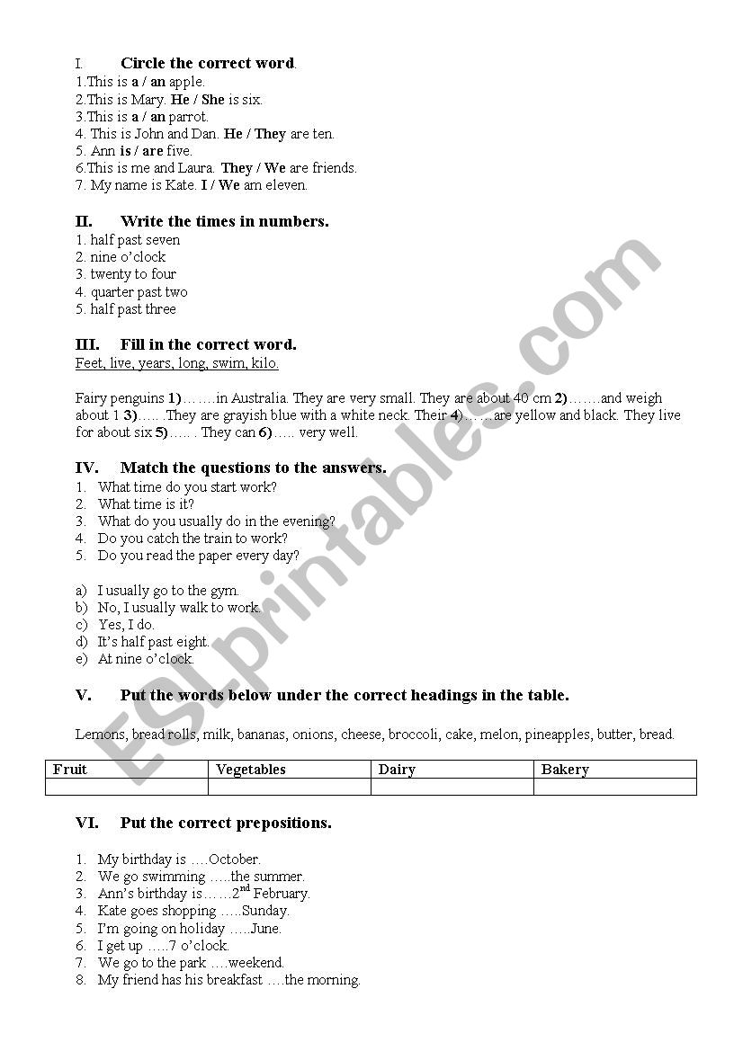 a final test for young kids worksheet