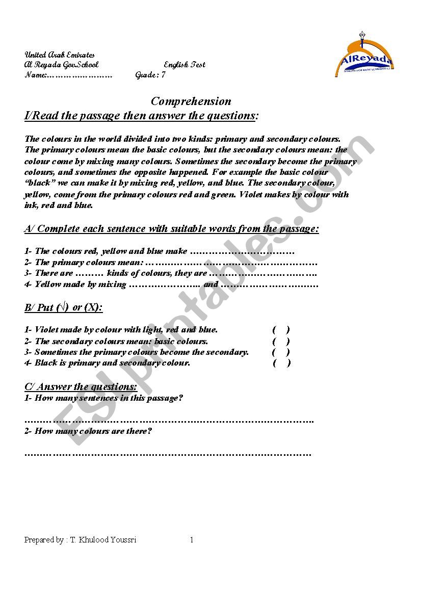 exercise worksheet