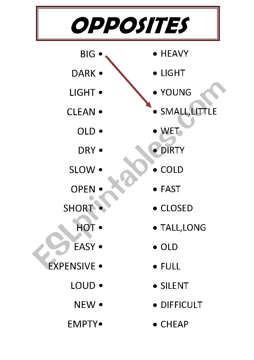 Opposite Adjectives matching Activity ESL Worksheet By TeacherNERI