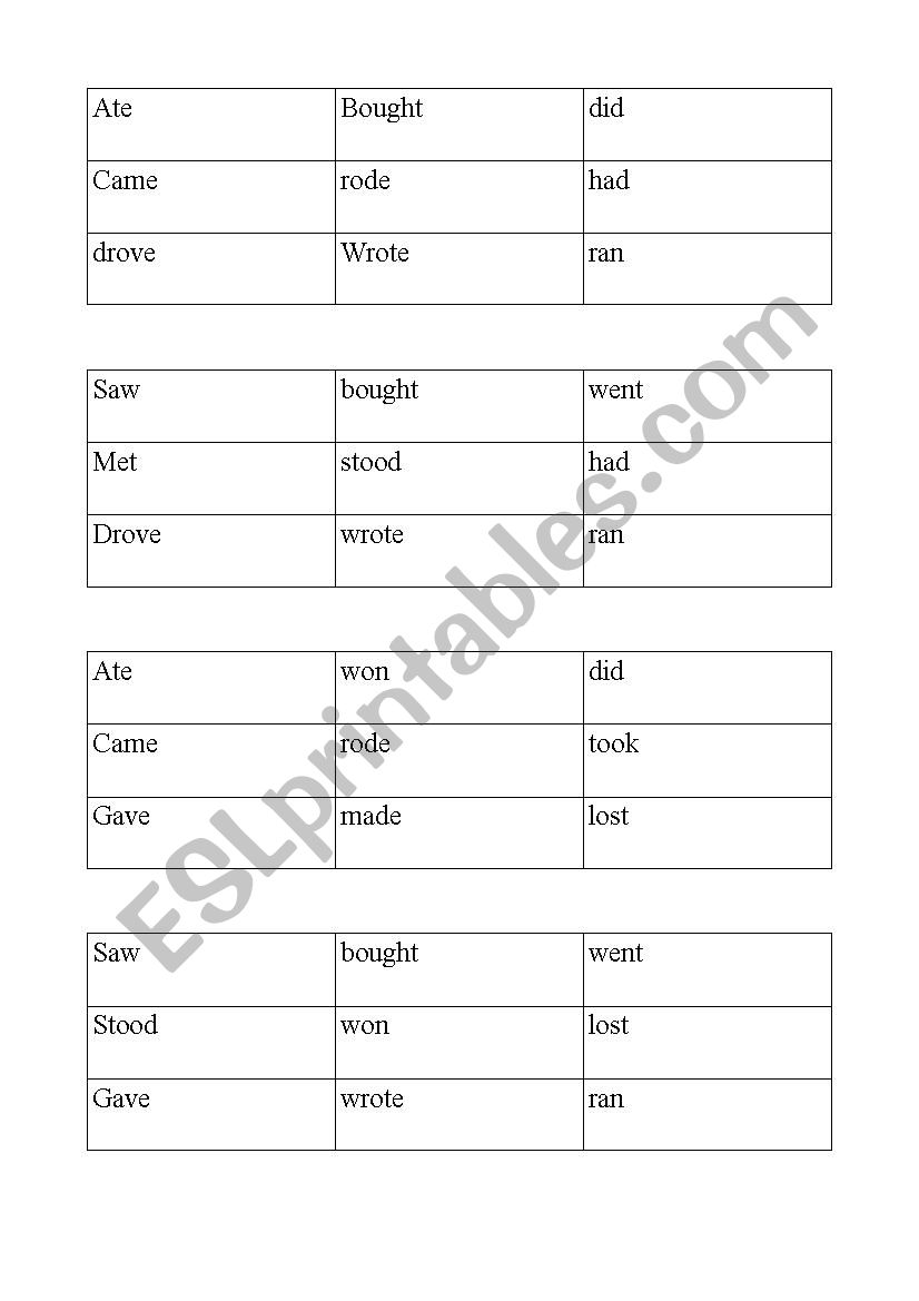 Irregular verbs (Past Simple) worksheet