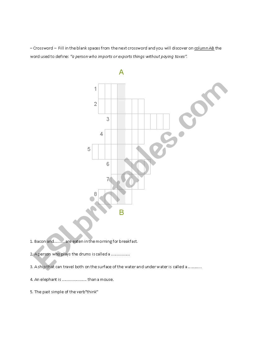 crossword worksheet