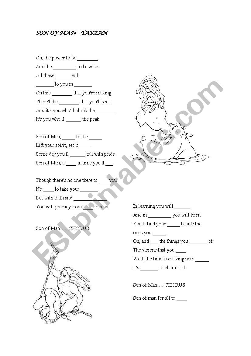 Son of man - Tarzan listening worksheet