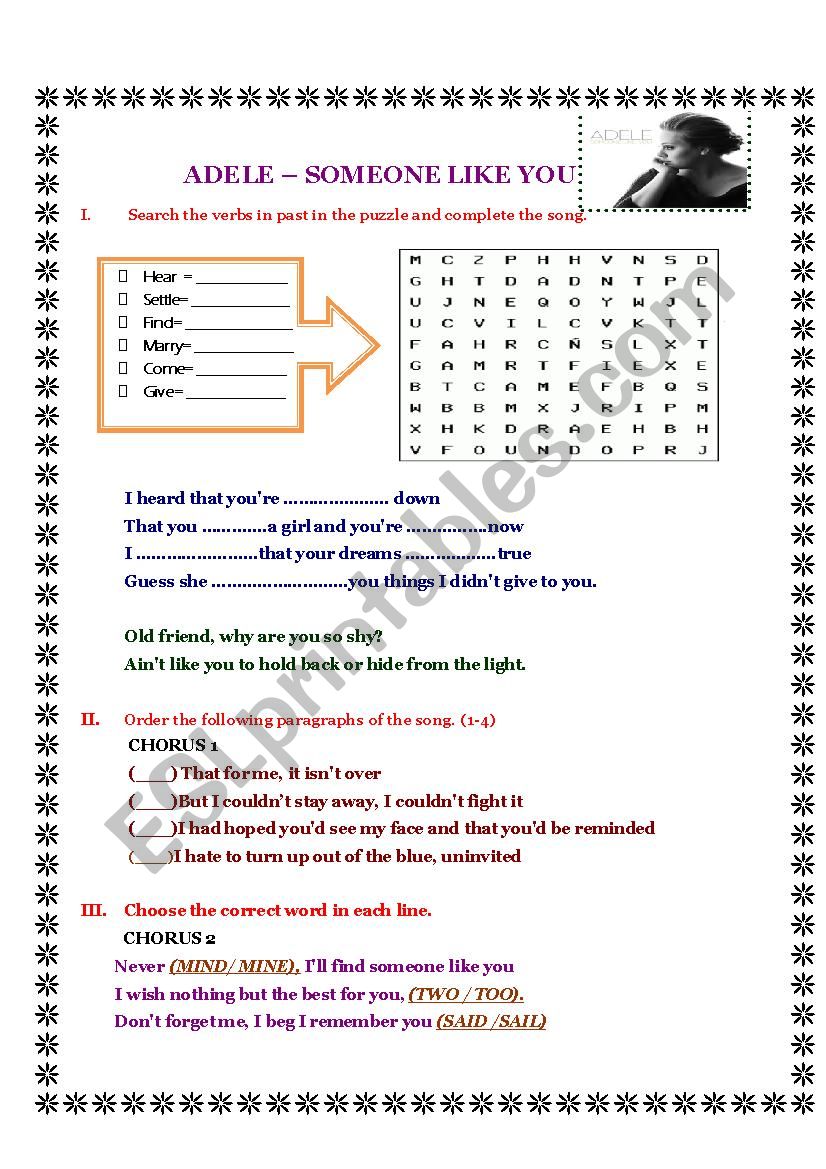 Adele Song worksheet