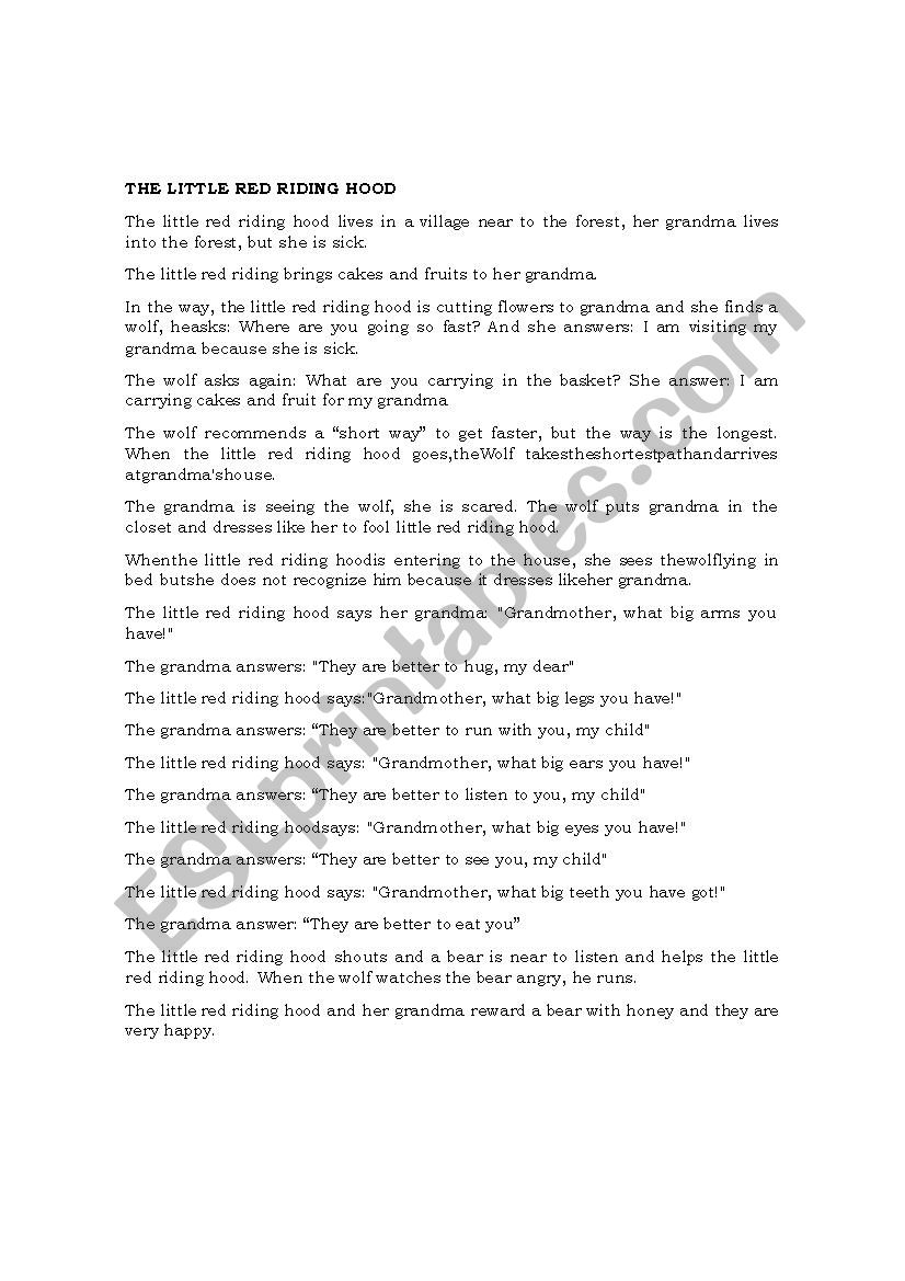 The Little Riding Red Hood worksheet