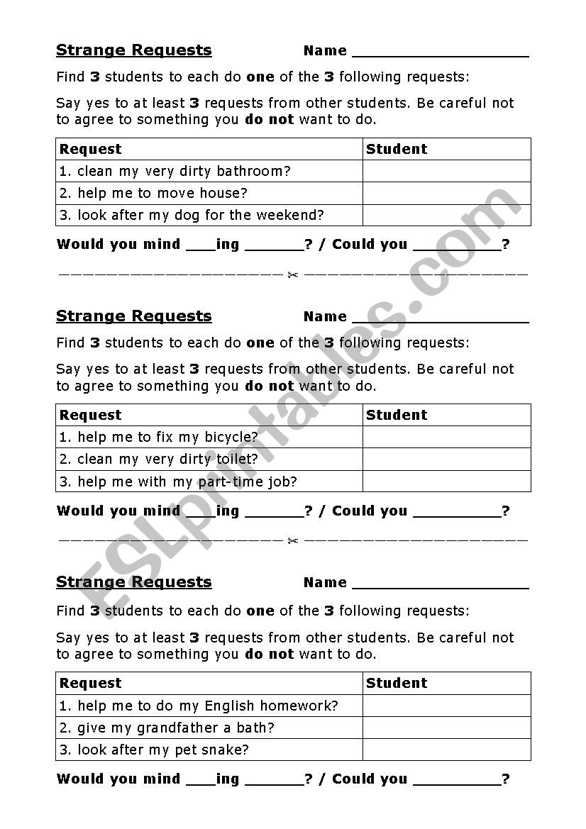 Strange Requests worksheet