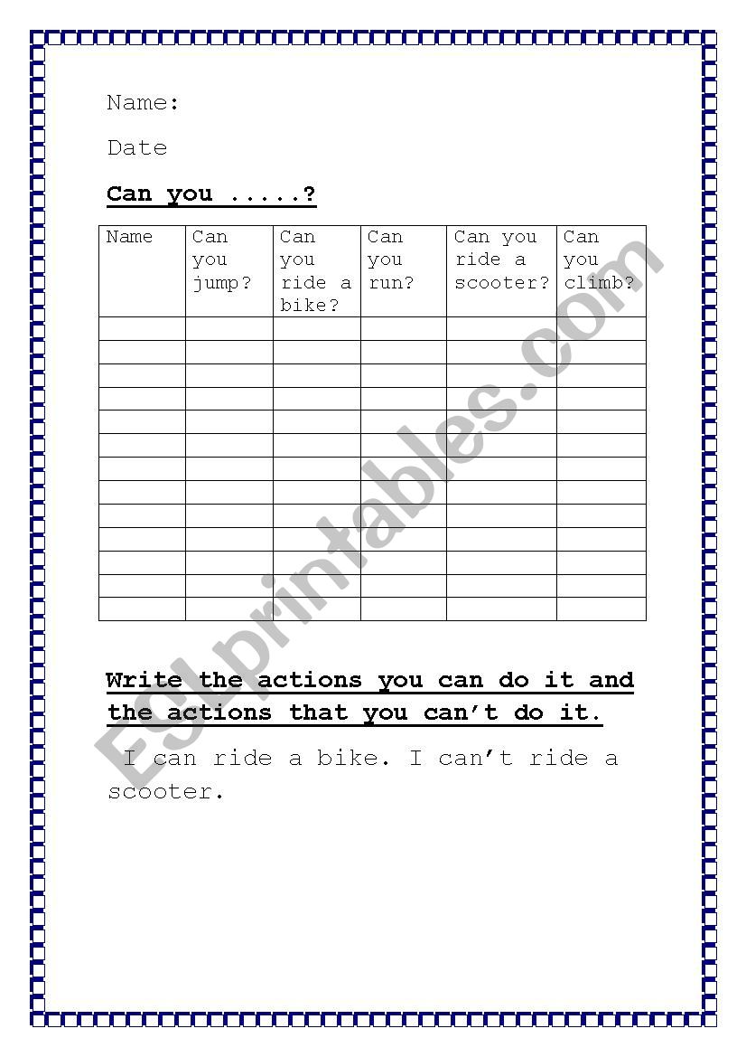 Actions  worksheet