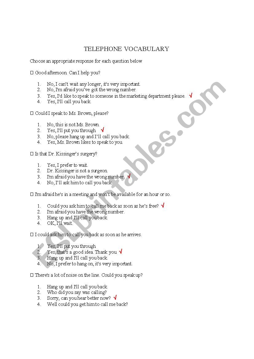 TELEPHONE VOCABULARY - ESL worksheet by 88donquijote