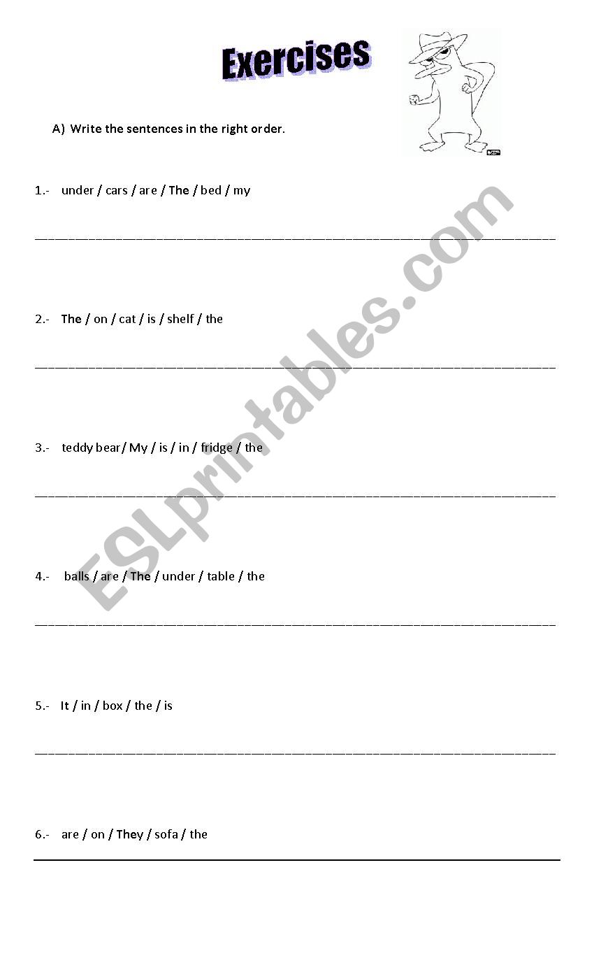 Furniture and prepositions worksheet