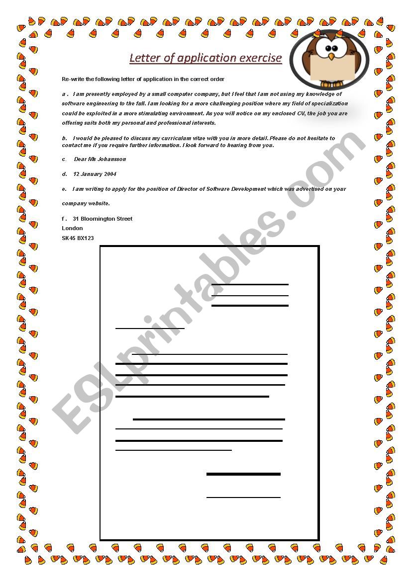 application letter exercise multiple choice