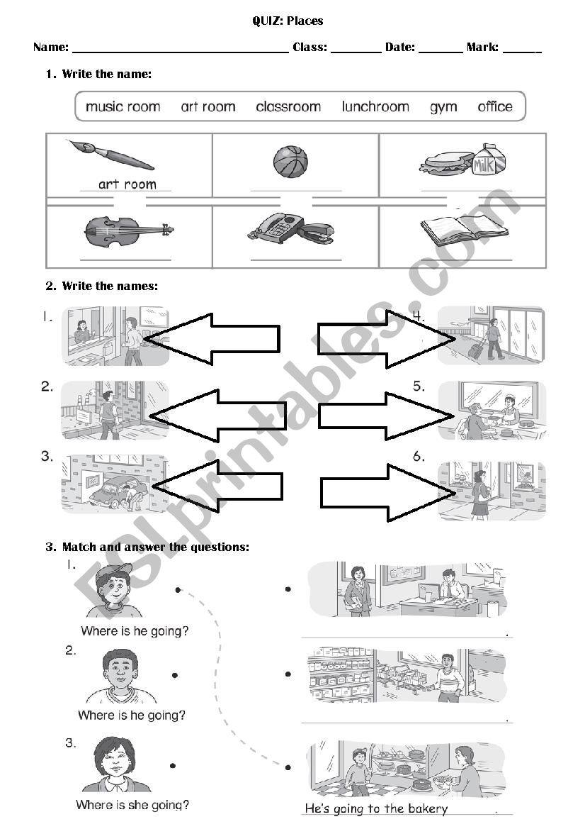 Quiz about places worksheet