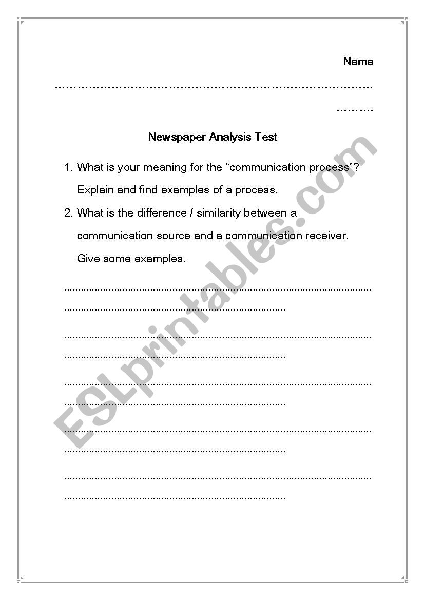 Newspaper Anlysis Quiz worksheet