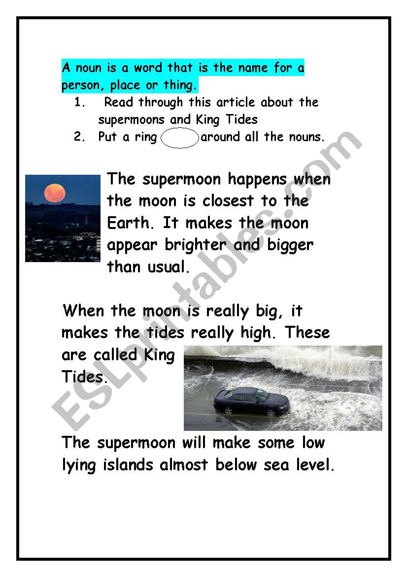 King Tides the supermoon worksheet