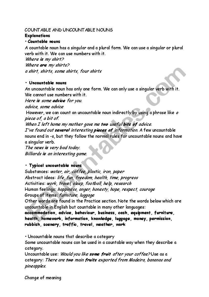 countable and uncountable nouns