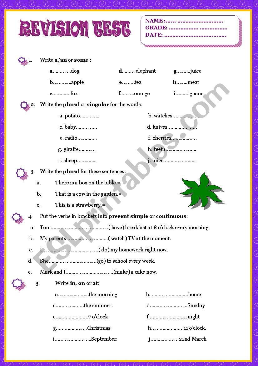 REVISION TEST worksheet