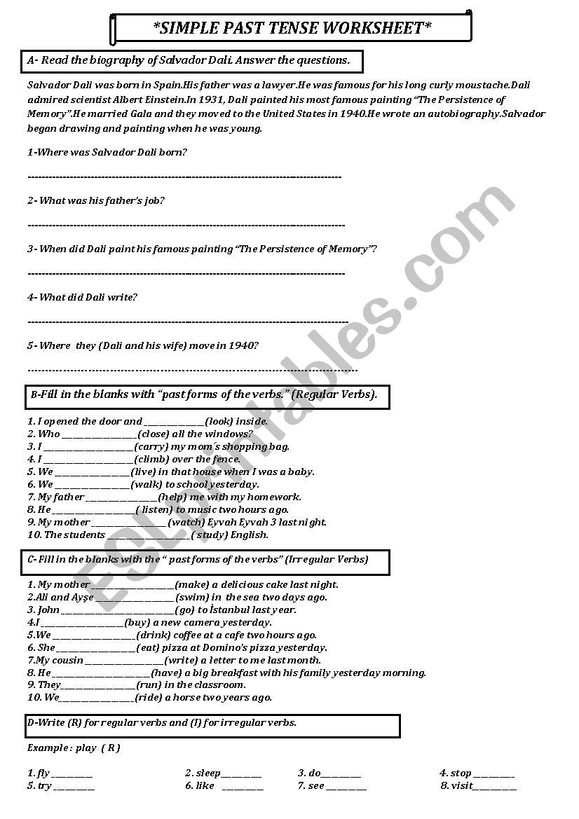 Smple Past Tense worksheet