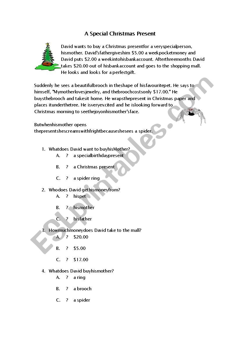 A special Christmas present worksheet
