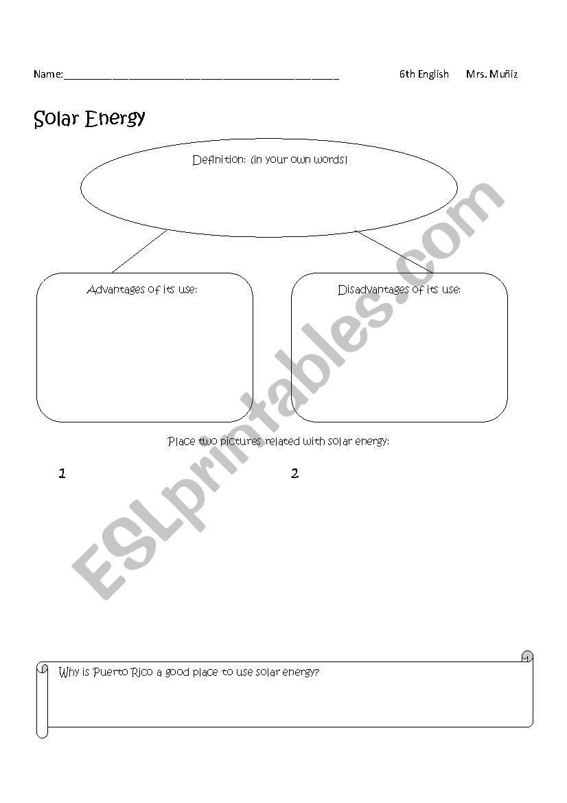 Solar Energy Project worksheet