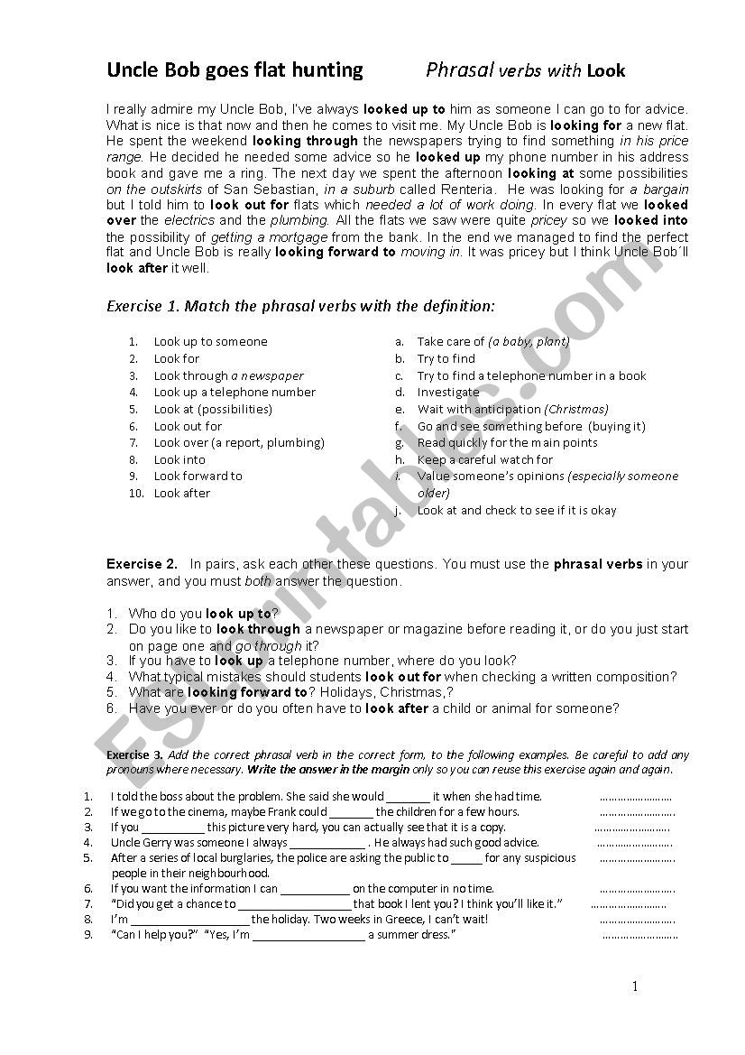 Phrasal Verb Look worksheet