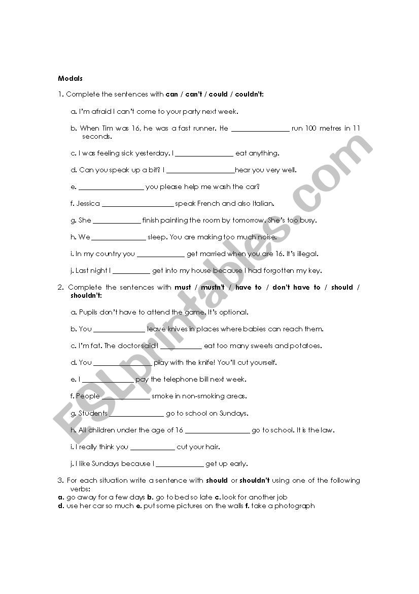 modal verbs elementary exercises pdf