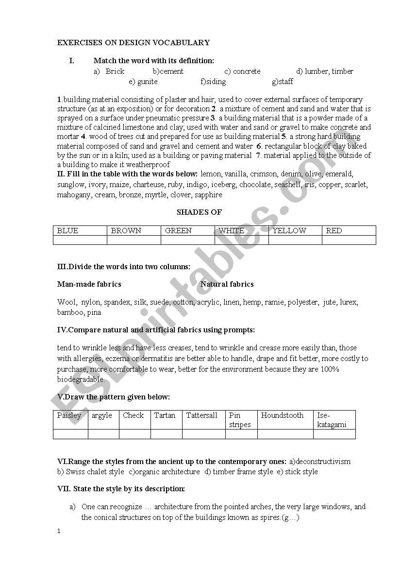 english for designers worksheet