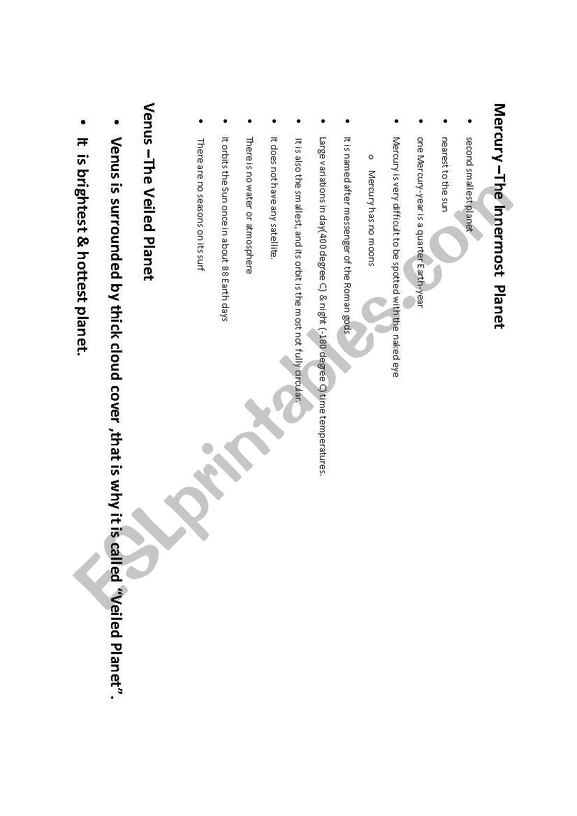 planets worksheet