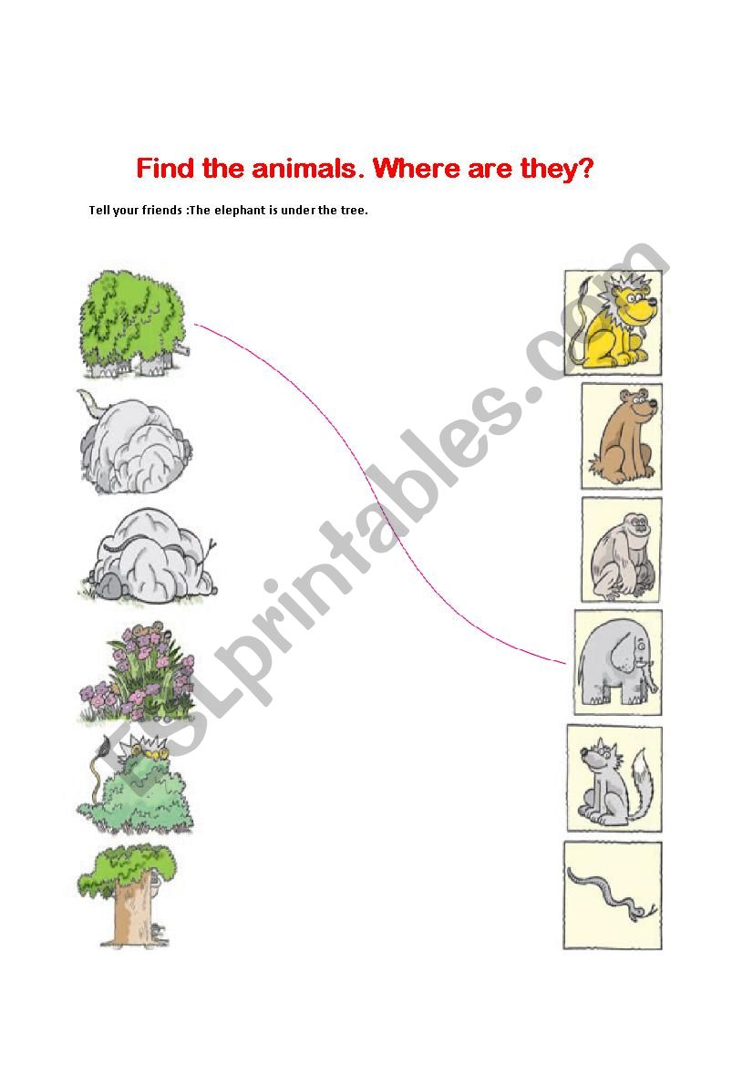 Animals and prepositions worksheet