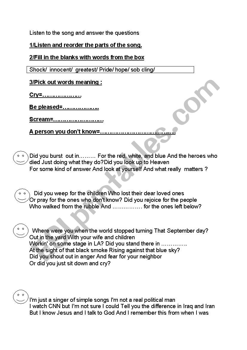 A SONG worksheet