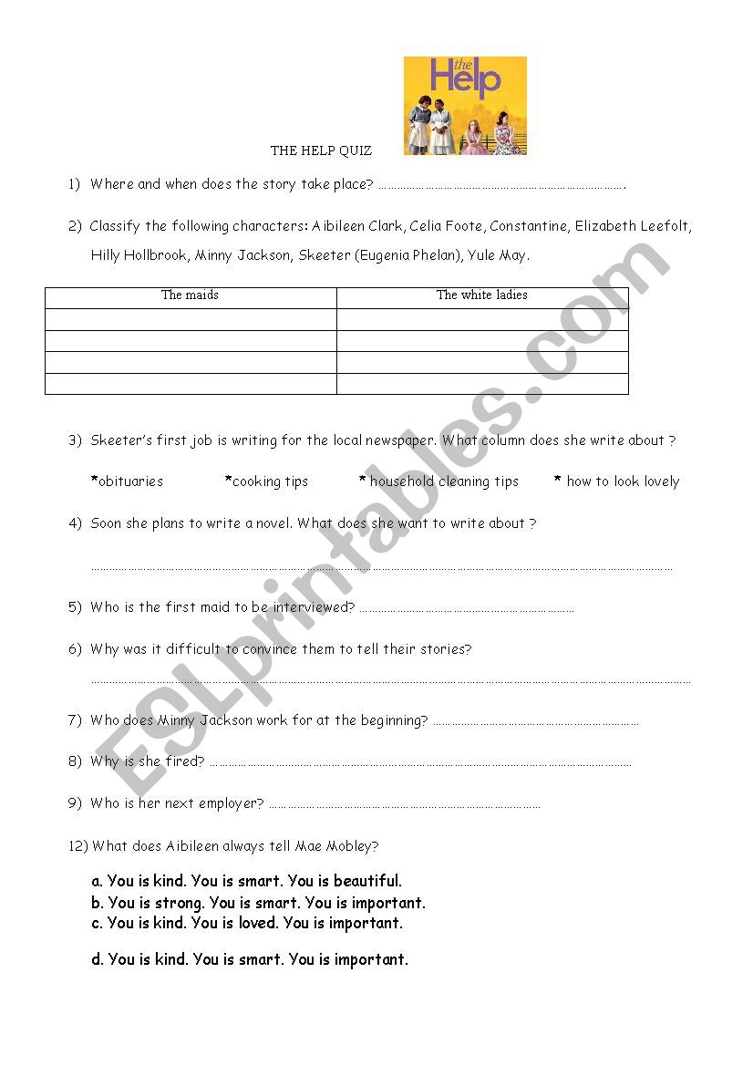 The Help film worksheet