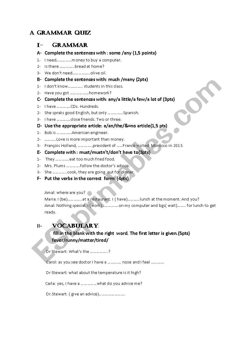 a Quiz worksheet