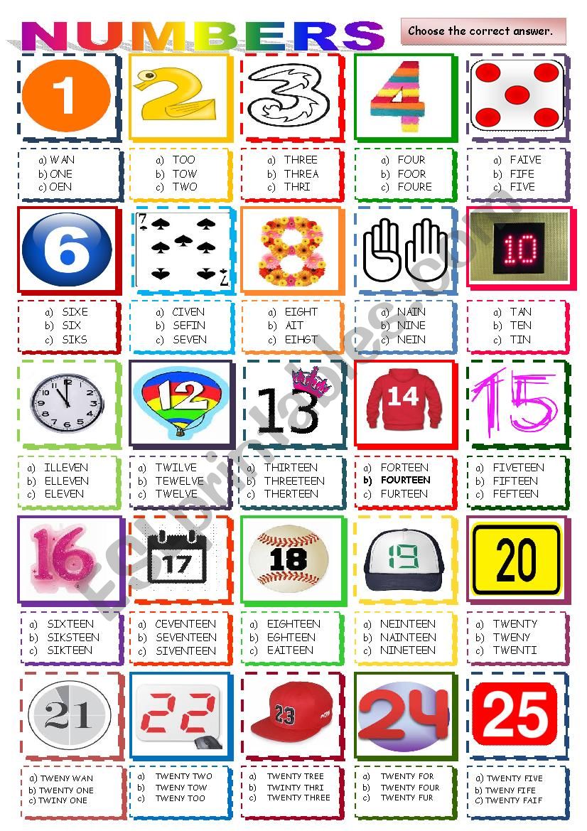 NUMBERS Multiple Choice ESL Worksheet By Neilabenhmida