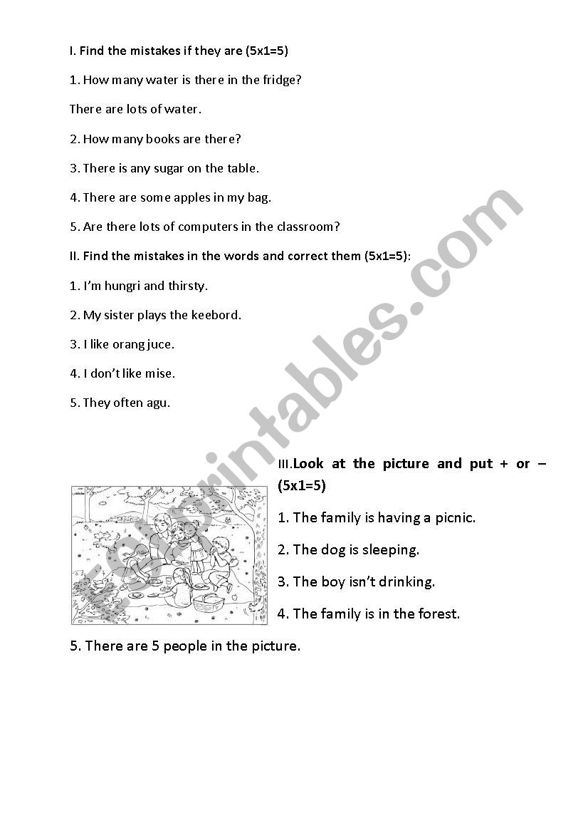 find the mistakes worksheet